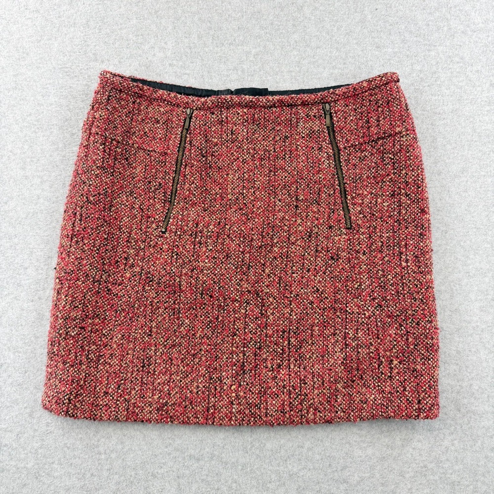 Willi Smith Womens Red Tweed Boucle Mini Skirt Size 6 Wool Blend J463L